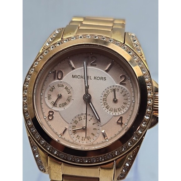 Michael Kors Mini Blair MK5613 Rose Gold Glitz Bezel Multifunction New Battery - Picture 4 of 11